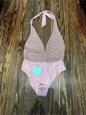 CHIO Pink Halter One-Piece WOMANS GLITTER Swimsuit Luxury swim